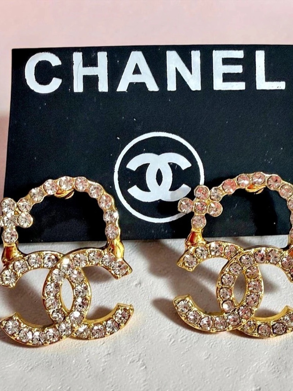 Rhinestone Crystal CC Logo Florsl Drop Earrings Gold
